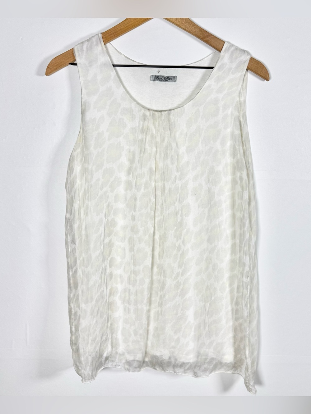 ELENA BALDI Light Animal Print White Yellow Silk Layered Swing Tank Sz L